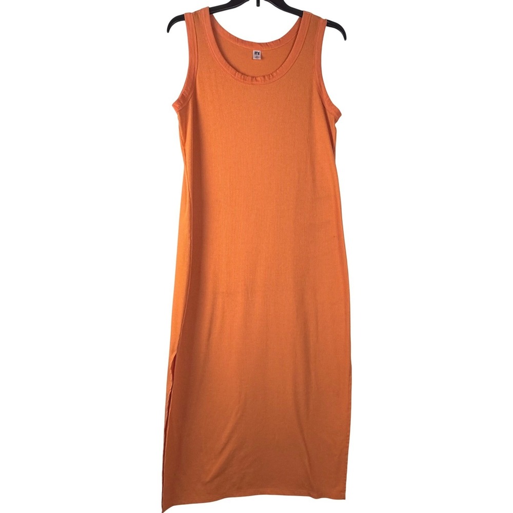 It's Orange Ribbed Sleeveless Scoop Neck Midi Tank Dress with Side Slit Size 2X - Picture 2 of 8